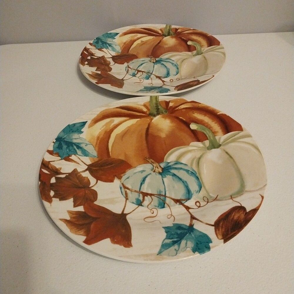 Royal Norfolk Pumpkin Dinner Plates Lot of 2 Fall Harvest Thanksgiving 10.5”
